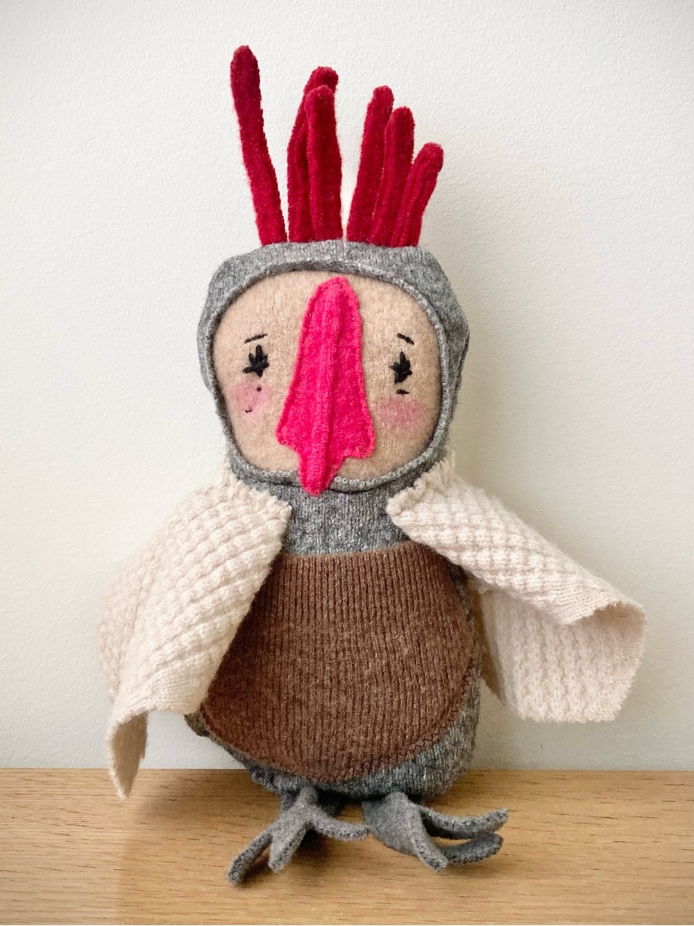 joodito waffle bird reclaimed wool cashmere sweater pillow folk art rag doll owl